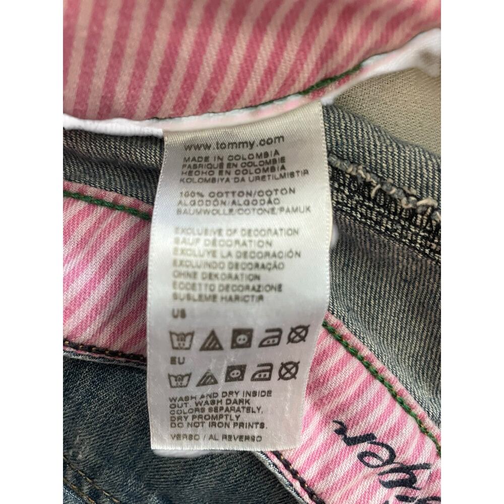 Vintage Tommy Hilfiger Denim Mini Skirt Light Wash Size 8 Striped Waistband - Picture 7 of 7